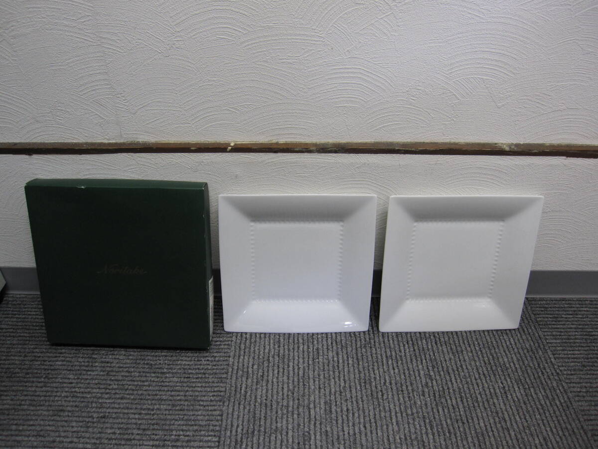 ★#1274 【長期保管品】2客１セット Noritake ノリタケ リズモホワイト 23cmスクエアプレート T5342/1610