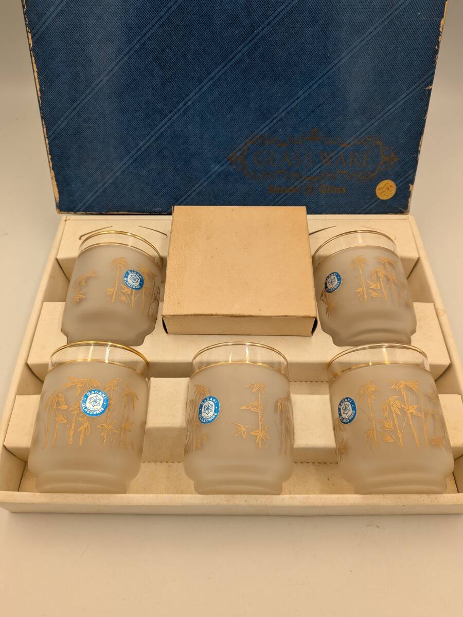 ☆995e　長期保管品　ササキガラス　東洋佐々木ガラス　冷茶セット　茶托付き　5個セット