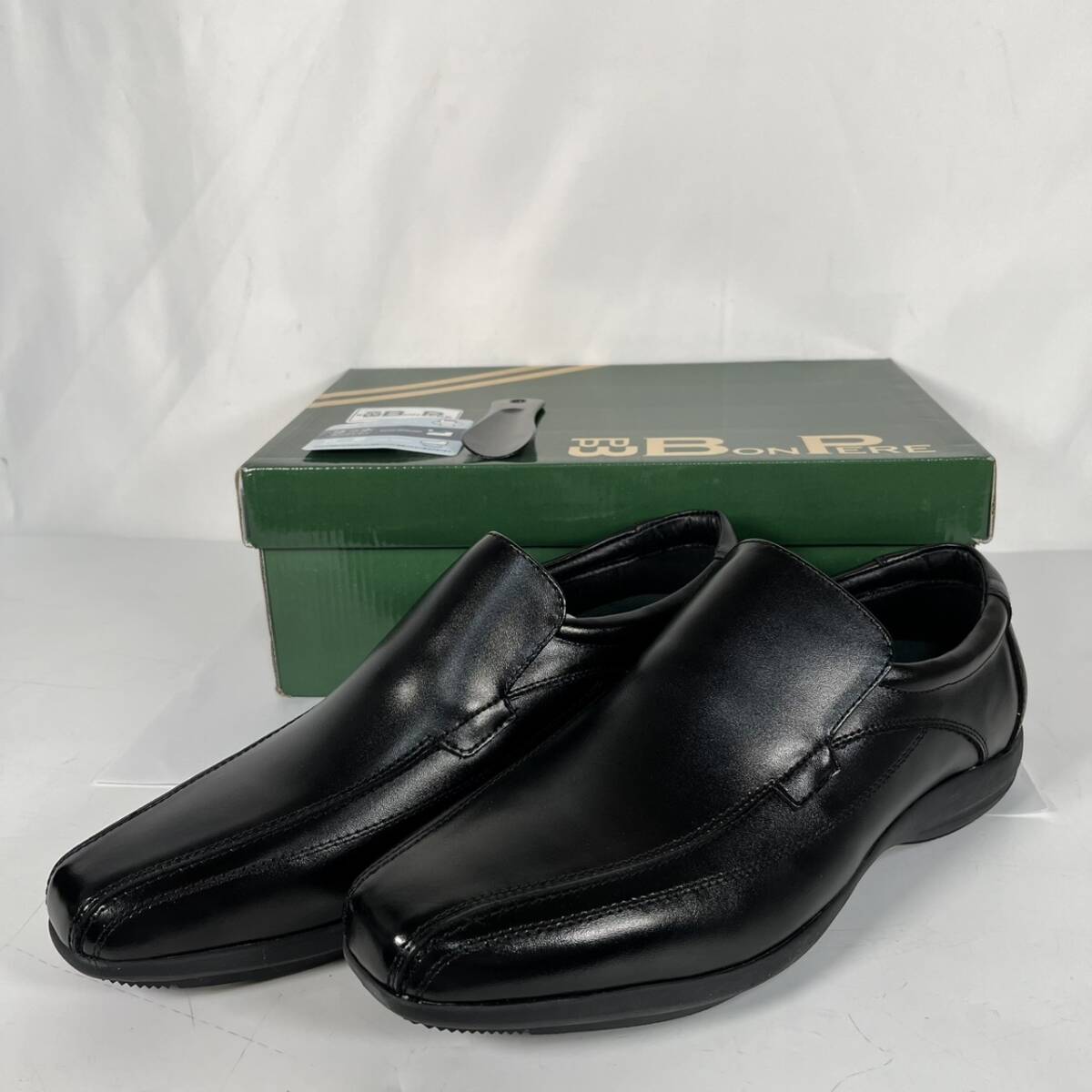 ※未使用品 BonPere ボンペール スリッポン ビジネスシューズ 26cm 4E 合成皮革 合成底 ブラック 通勤 通学 フォーマル T8G2520 