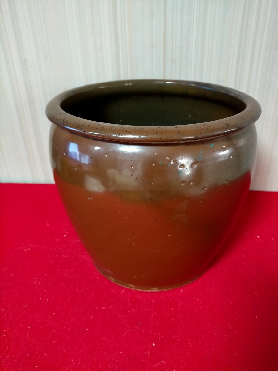 ●メダカ　金魚　 かめ めだか鉢 昭和レトロ 花器 鉢 陶器 睡蓮鉢 壺●kー1