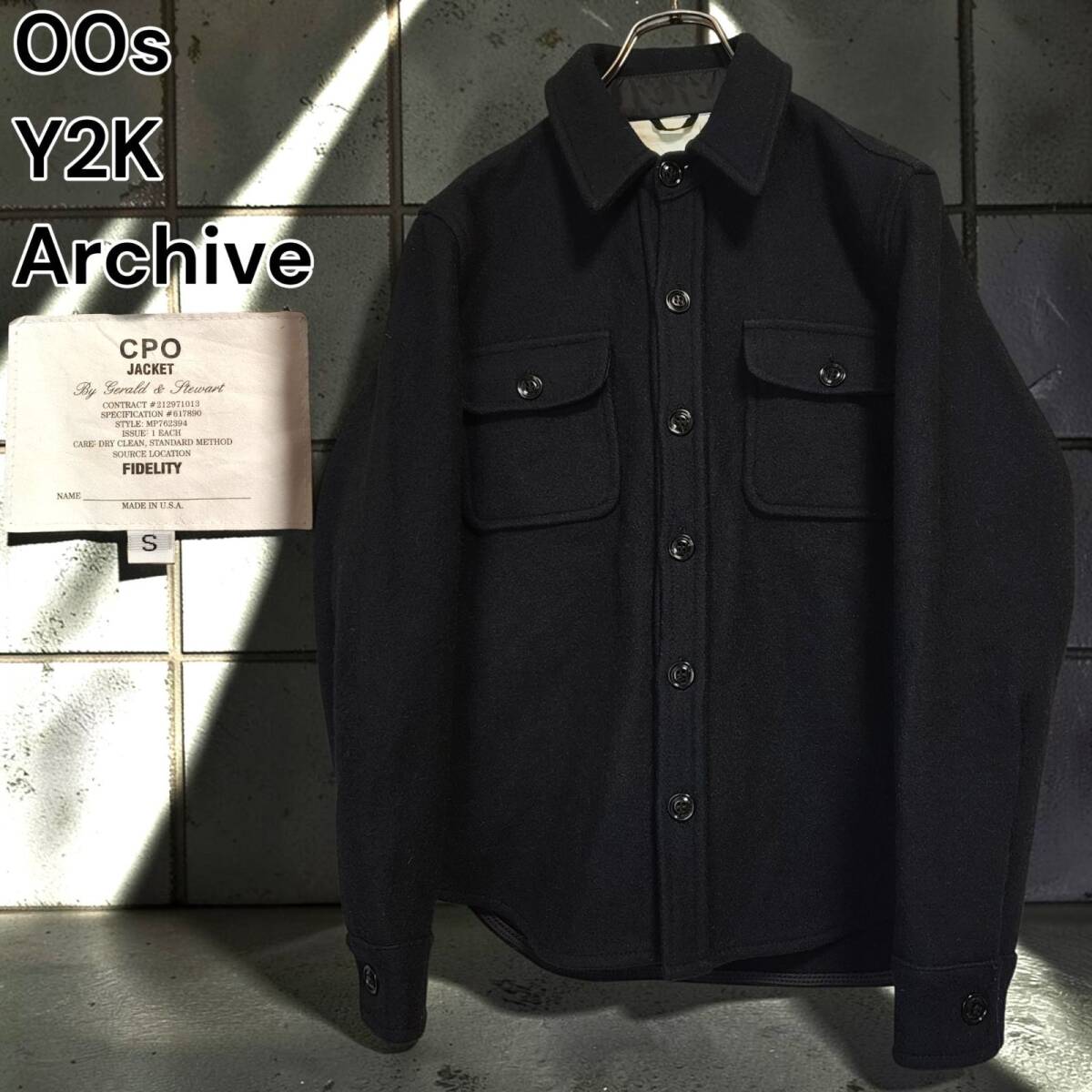 00s FIDELITY Y2K Archive CPO Jacket USA Black 肉厚 ウール メルトン タフ ミリタリー シャツ ジャケット イカリボタン フラップポケット