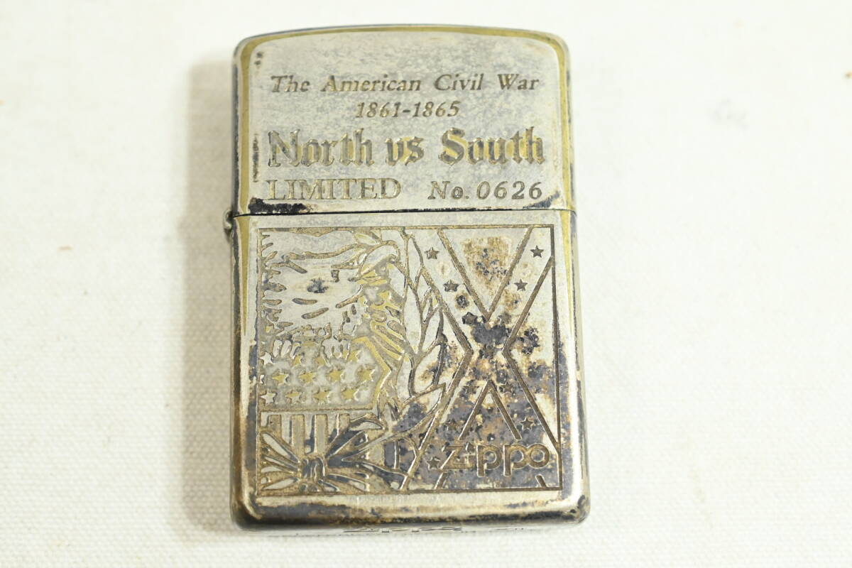 Zippo　ジッポ　オイルライター　North　vs　South　シルバー10ミクロン　限定1,000個　ケース有り　(OL)