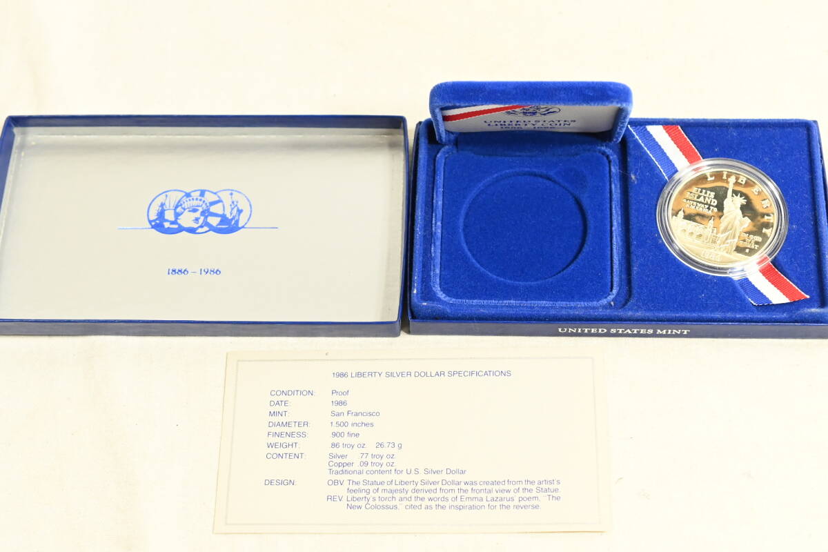 1986年　リバティコイン　1ドル　アメリカ　LIBERTY COIN 自由の女神像100周年記念　プルーフ銀貨　(OL)