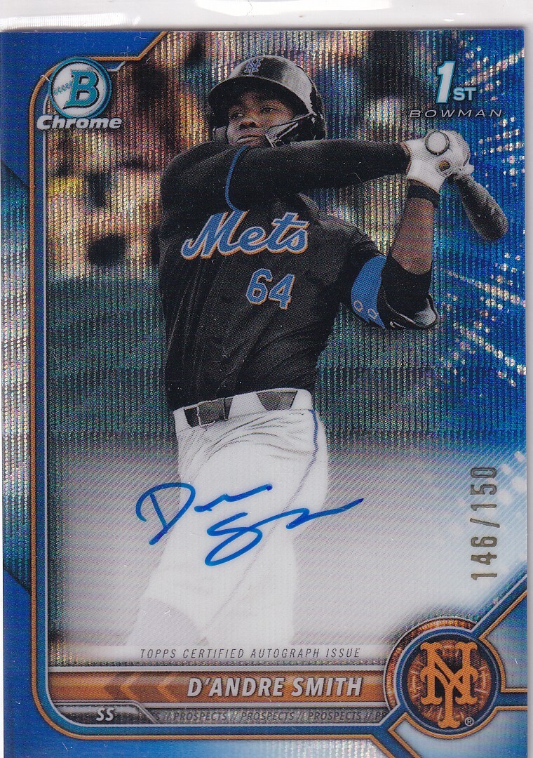 D'ANDRE SMITH (METS) 2022 BOWMAN CHROME PROSPECT AUTO AUTOGRAPH BLUE WAVE REFRACTOR (#/150)