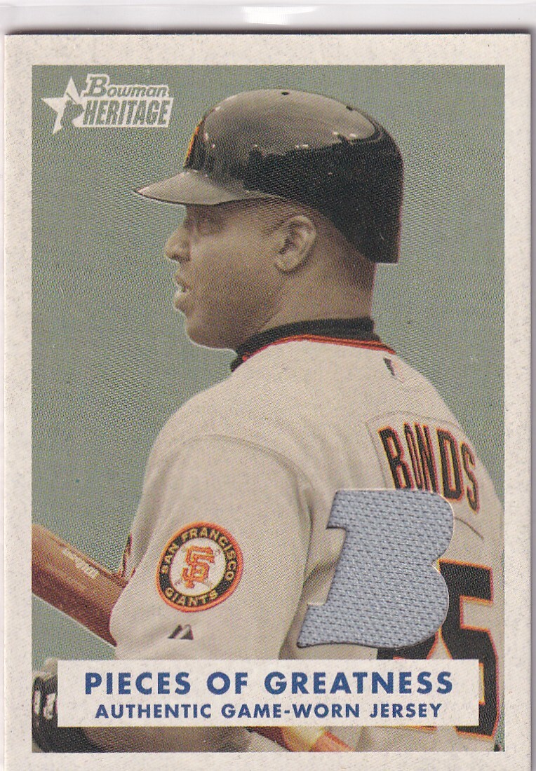 BARRY BONDS (GIANTS) 2006 BOWMAN HERITAGE GAME-WORN UNIFORM RELIC JERSEY