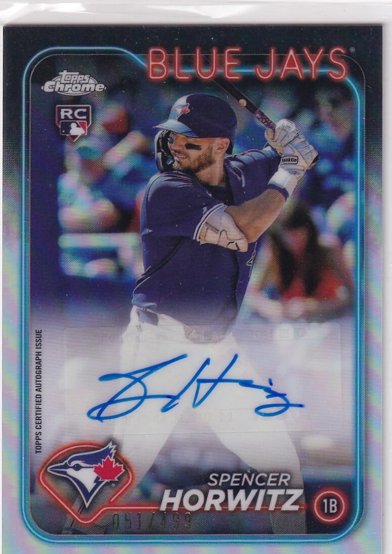 SPENCER HORWITZ (BLUE JAYS) RC! 2024 TOPPS CHROME ROOKIE AUTO AUTOGRAPH REFRACTOR (#/499)