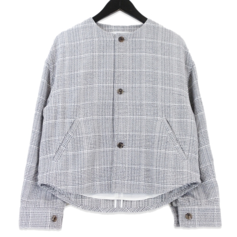 美品 GALERIE VIE ギャルリーヴィー コクーンブルゾン 23-07-54-07121 25AW リネアコットンツイード グレー F 99001325