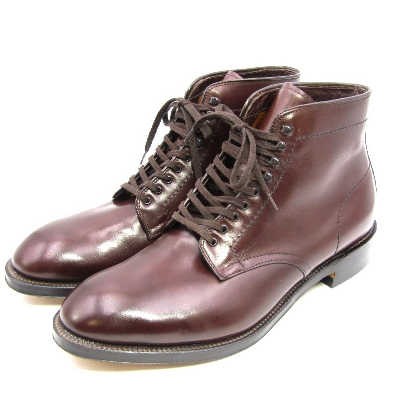 美品 Alden オールデン US10D 28cm プレーントゥブーツ NATORIYA別注 45623H バーニッシュドカーフ 6インチ ダークブラウン 35005754