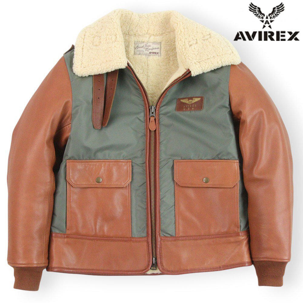 極美品 アヴィレックス ナイロンツイル 羊革 ムートン切替 TYPE B-3 フライト ボンバージャケット カーキ 茶 XL【参考価格￥140,800-】