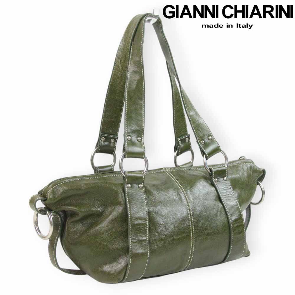 美品 イタリア製 GIANNI CHIARINI ジャンニキャリーニ 牛革 レザー ショルダーバッグ 緑 グリーン 【参考価格￥38,500-】