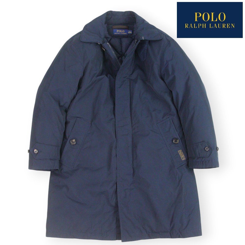 極美品 POLO RALPH LAUREN ポロラルフローレン 撥水ナイロンツイル ダブルジップ ステンカラー ダウンコート 紺S【参考価格￥86,900-】
