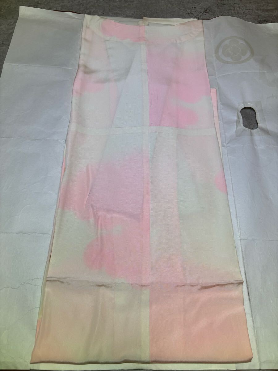 長襦袢　正絹　雲　ピンク模様　クリーム色　着物　和服　和装　リメイク　ハンドメイド　生地　衣装　百貨店　高級