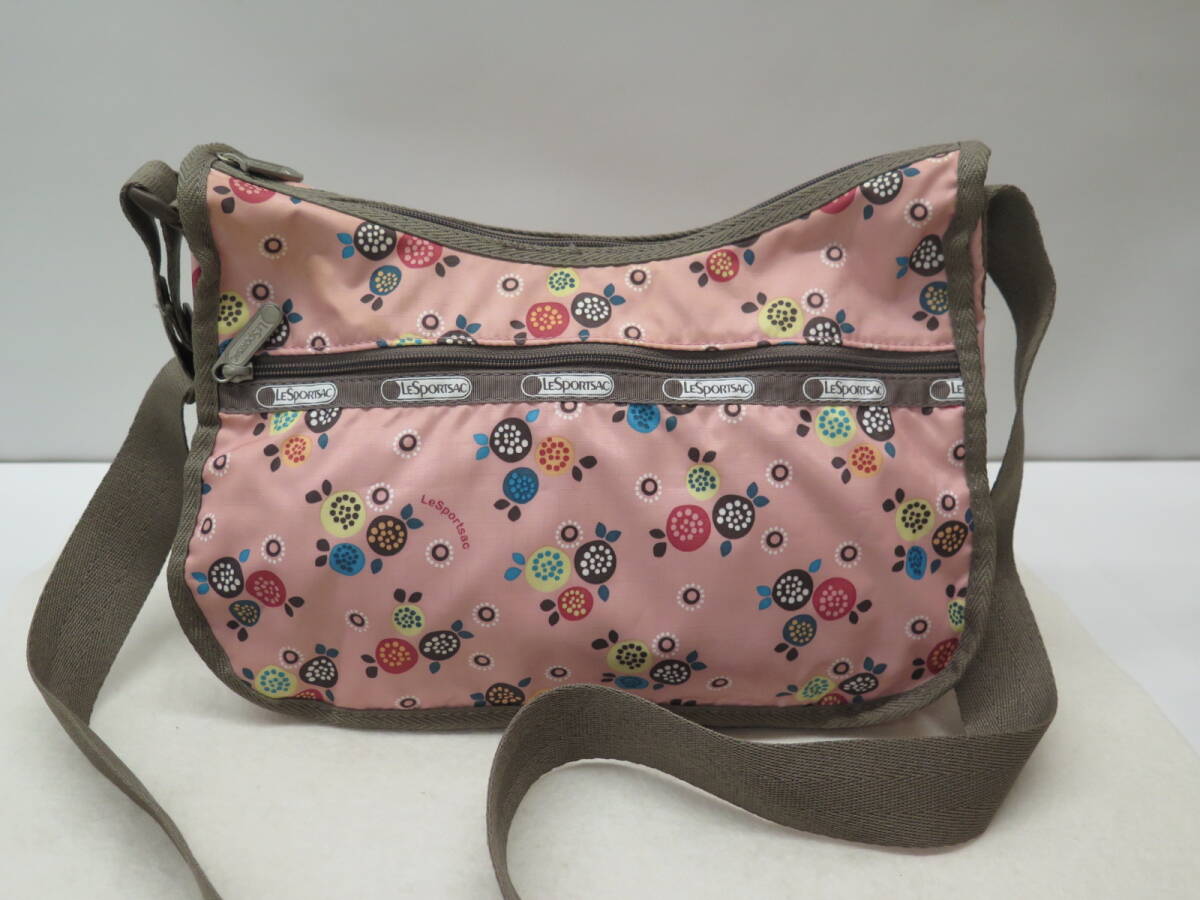 美品　LesportSAC　レスポートサック　ポーチ無し　ショルダーバッグ　ピンクベース　花柄　内側：白