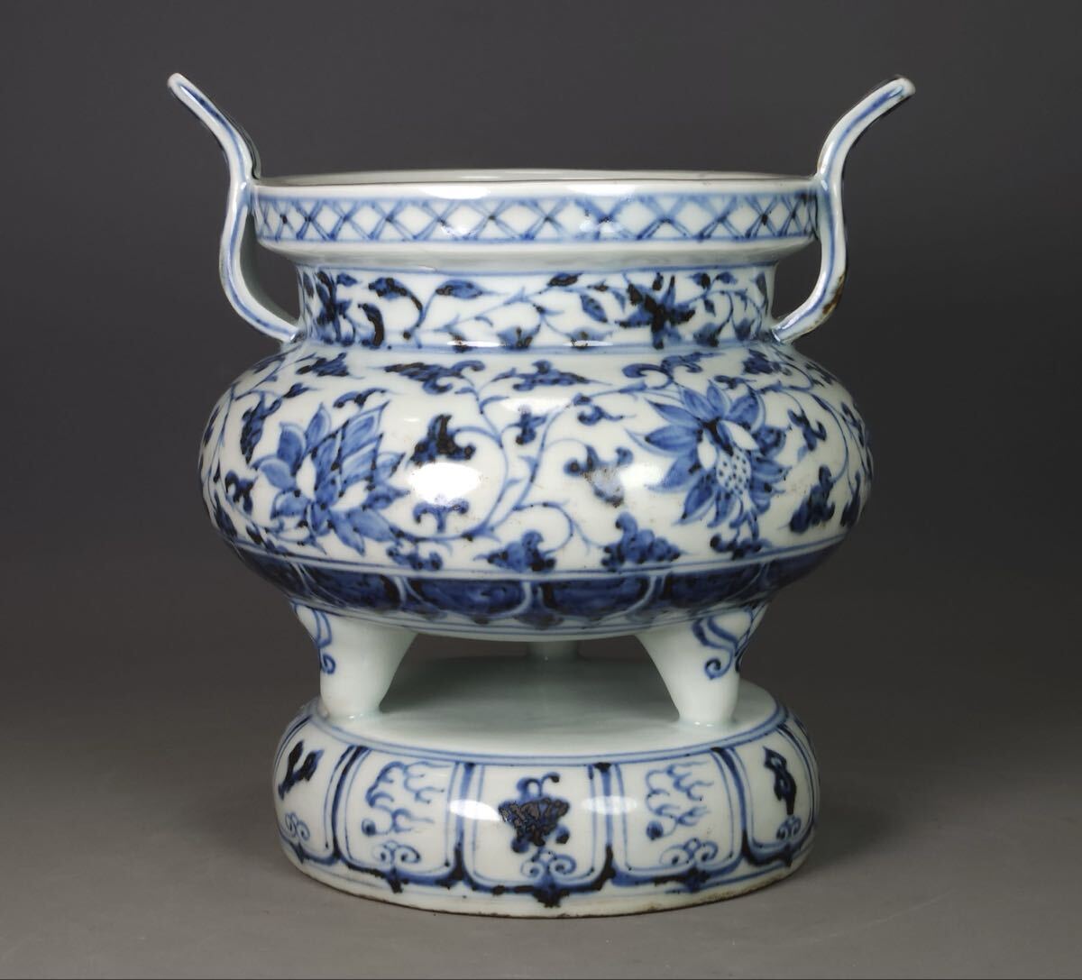 【萬古】中国古美術 元代 古玩 青花 香炉 骨董品 唐物 時代物 当時物 置物 旧家収蔵 置物 高さ18cm w35