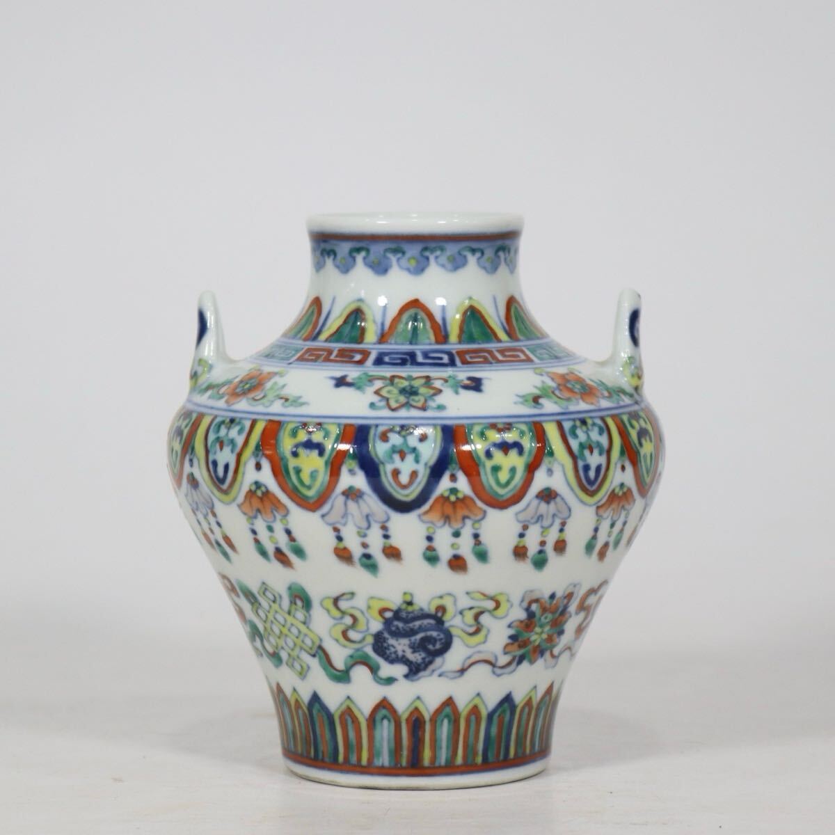 【萬古】中国古美術 清代 古玩 斗彩 花瓶 骨董品 唐物 時代物 当時物 置物 旧家収蔵 置物 w1
