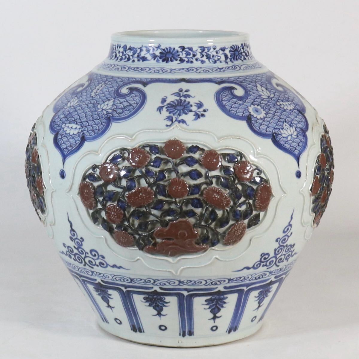【萬古】中国古美術 元代 古玩 青花 壺 骨董品 唐物 時代物 当時物 置物 旧家収蔵 置物 w26