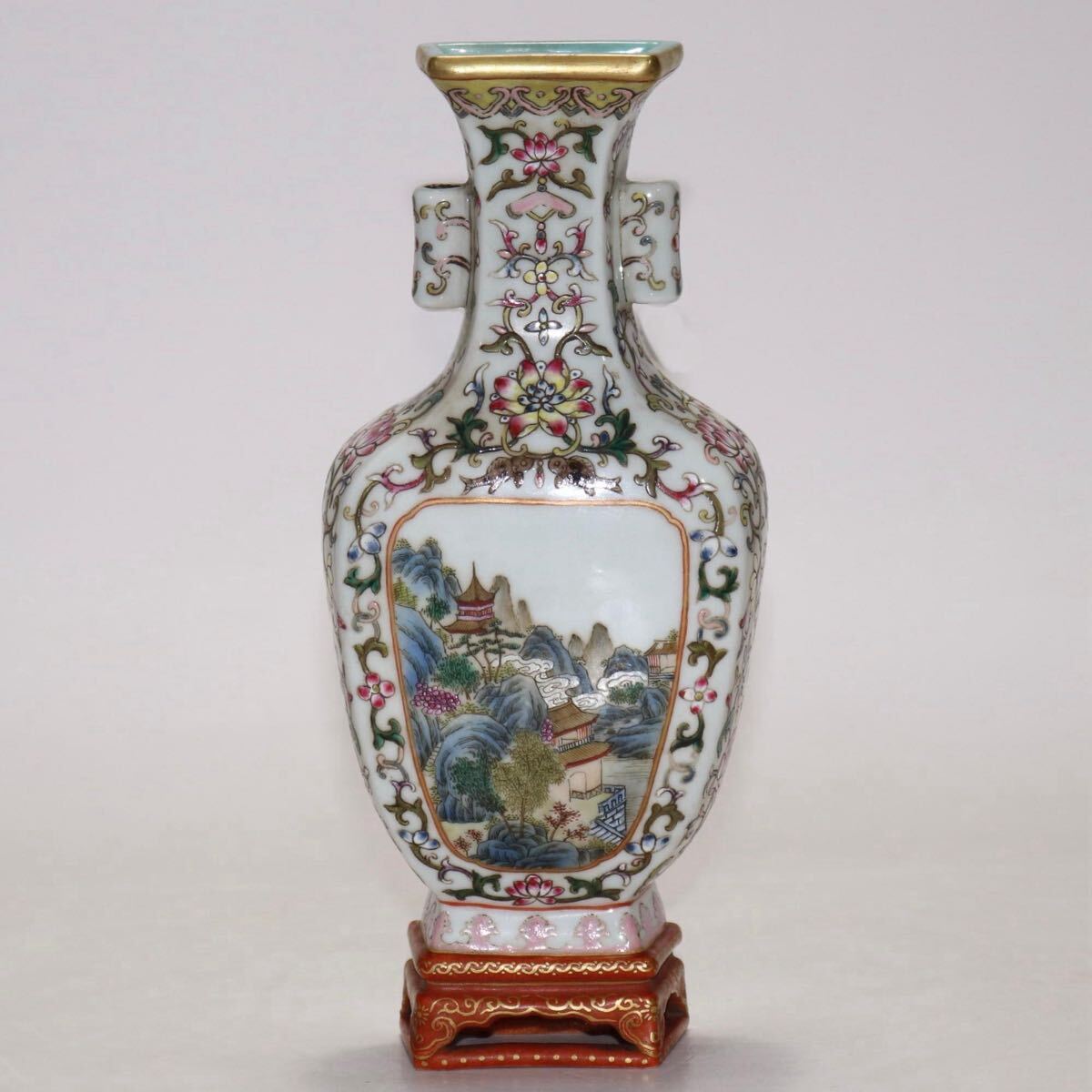 【萬古】中国古美術 清時代 粉彩 壁掛花瓶 時代物 古玩 骨董品 唐物 時代物 当時物 置物 w15