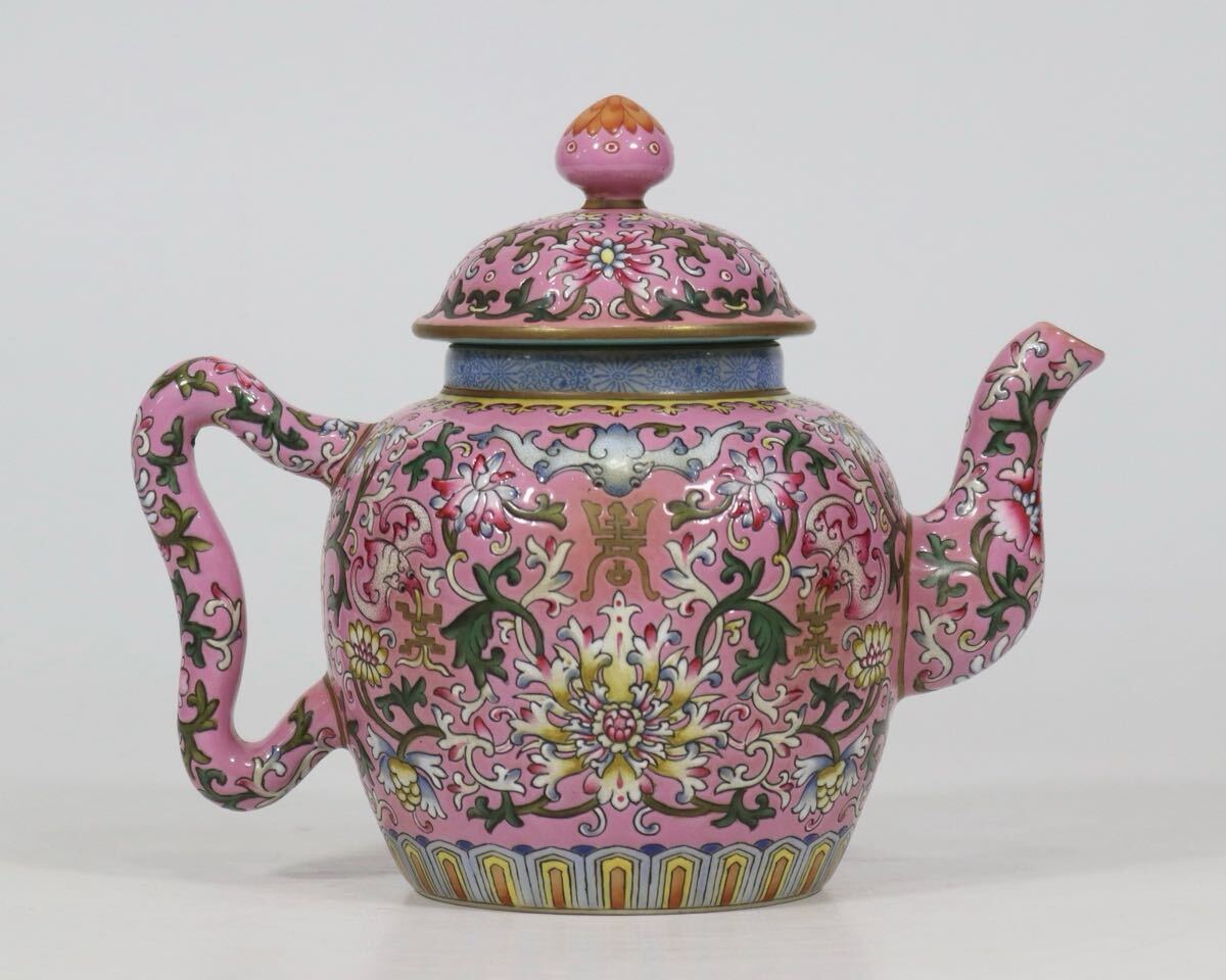 【萬古】中国古美術 清時代 粉彩 急須 時代物 古玩 骨董品 唐物 時代物 当時物 置物 w13