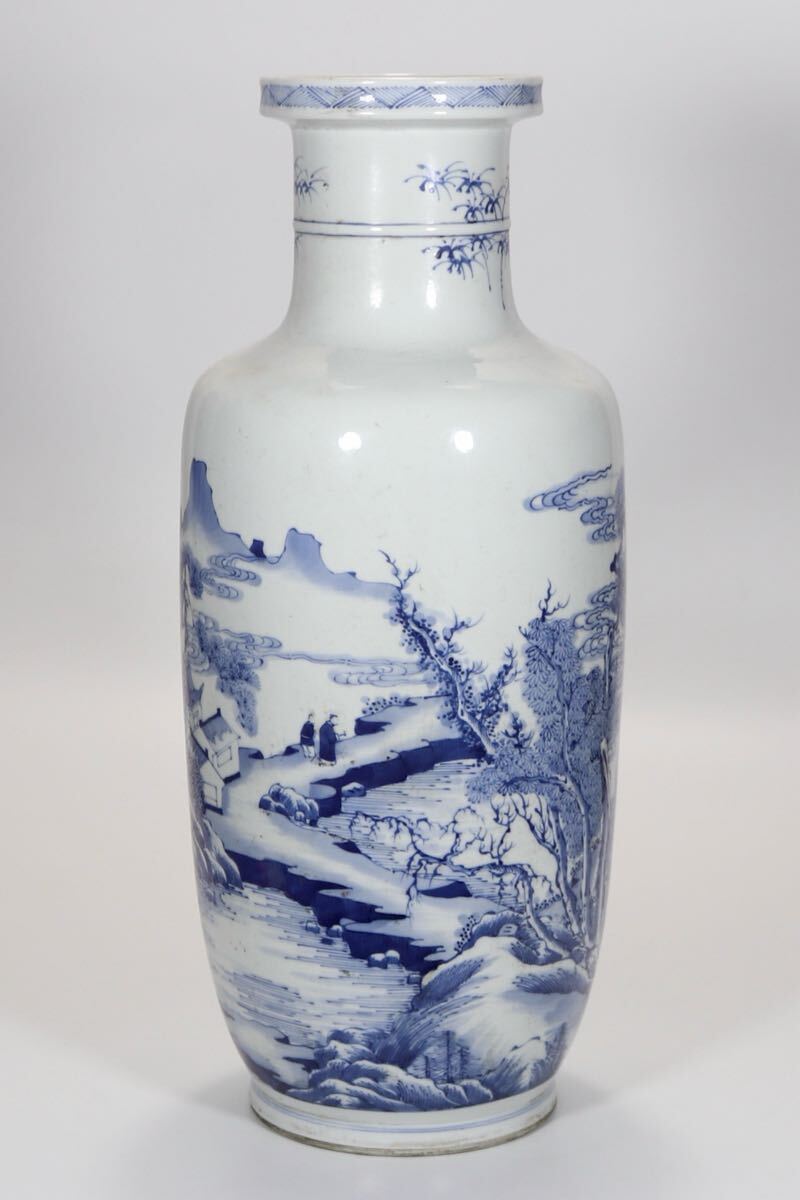 【萬古】中国古美術 清時代 青花 花瓶 時代物 古玩 骨董品 唐物 時代物 当時物 置物 w13