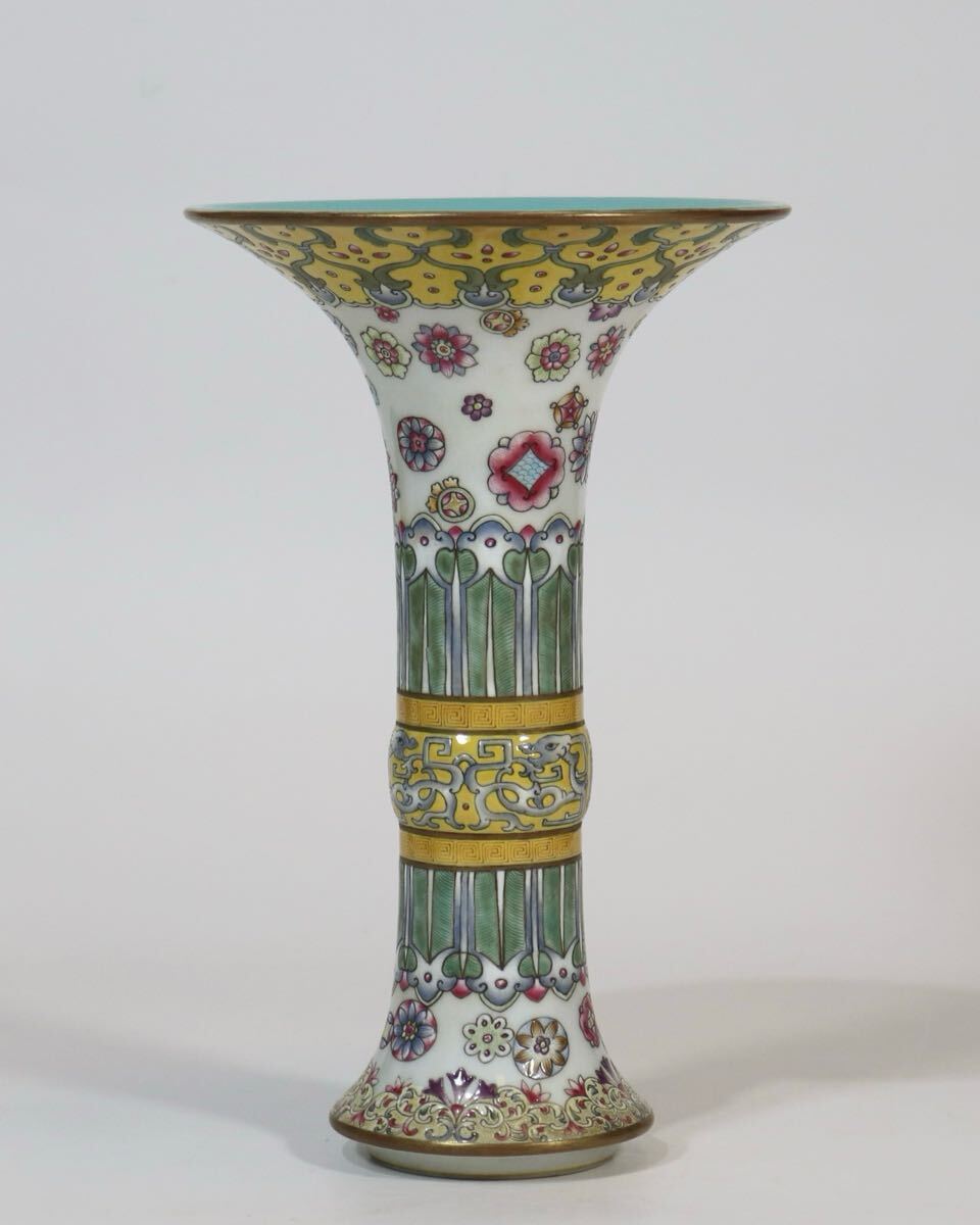 【萬古】中国古美術 清時代 粉彩 花瓶 時代物 古玩 骨董品 唐物 時代物 当時物 置物 高さ22.5cm w1