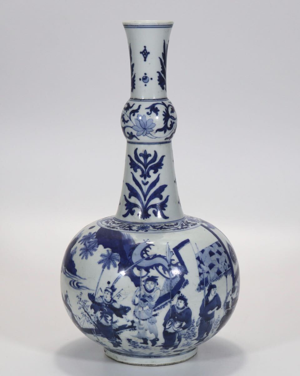 【萬古】中国古美術 明代 明朝期 青花 花瓶 古玩 骨董品 唐物 時代物 当時物 置物 w12