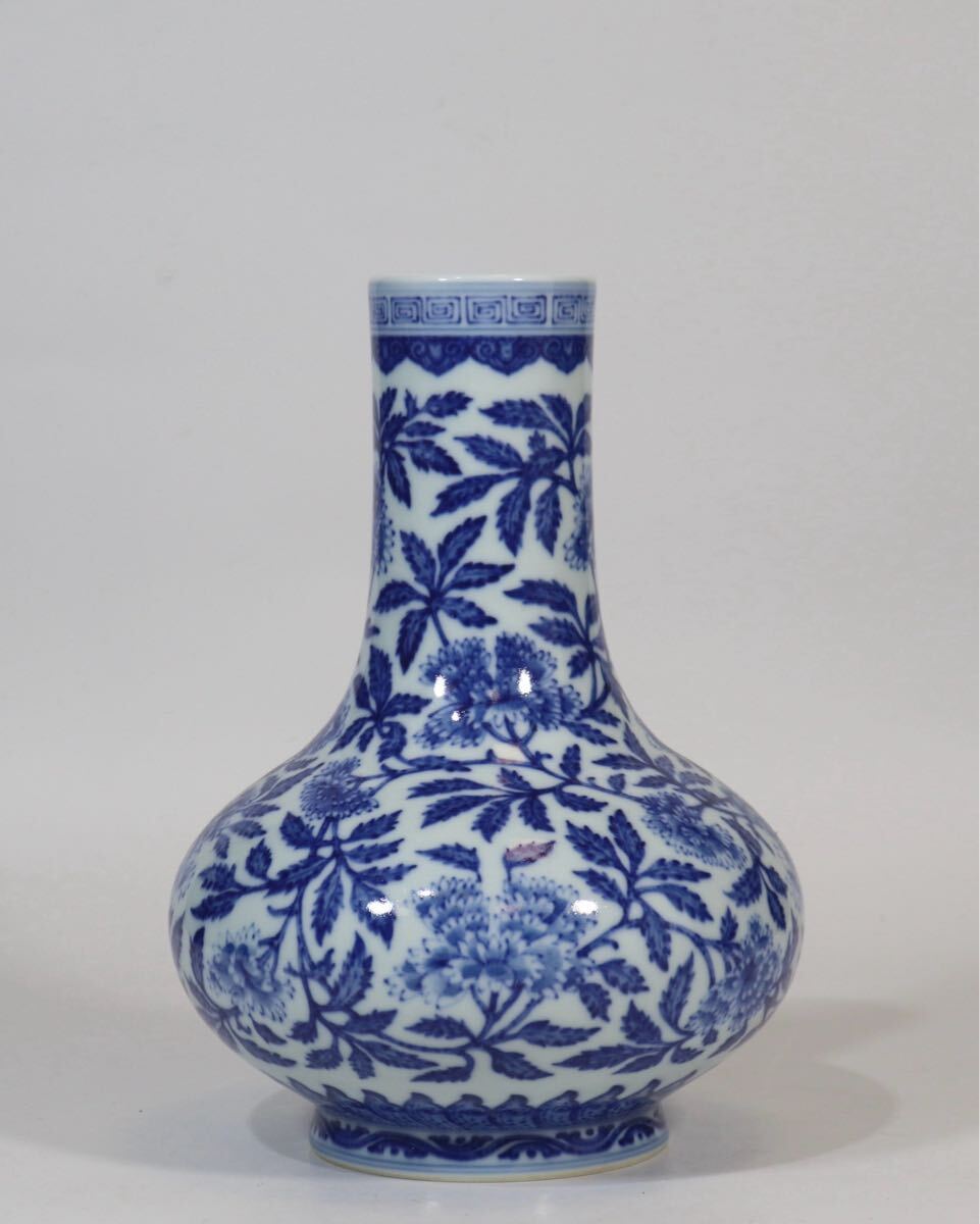 【萬古】中国古美術 清時代 青花 花瓶 時代物 古玩 骨董品 唐物 時代物 当時物 置物 w11