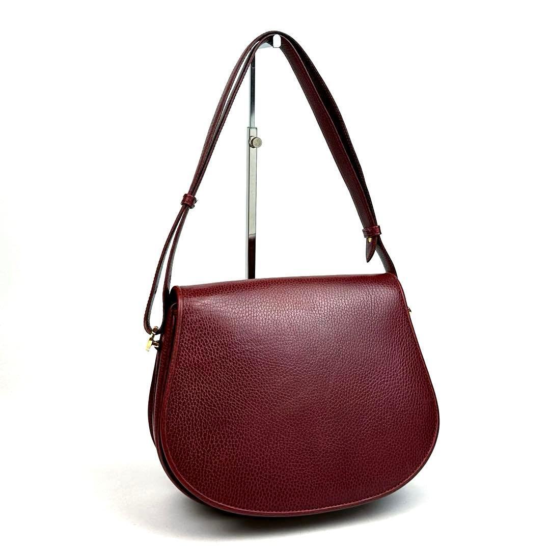 【美品】Cartier カルティエ マストライン ショルダーバッグ ポシェット 2way ハンドバッグ ゴールド金具 男女兼用 フォーマル レザー 赤系