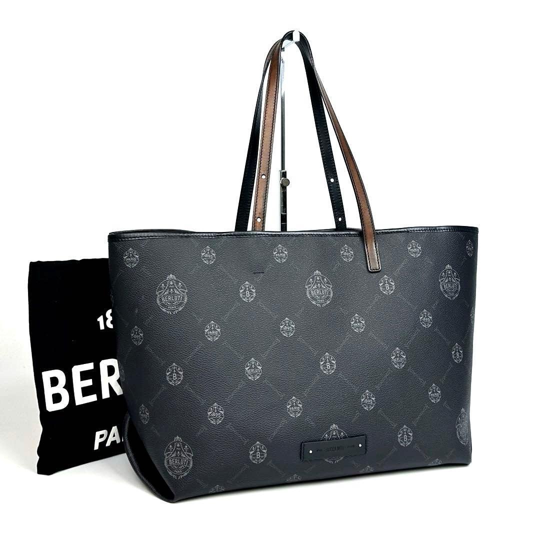 【極美品】BERLUTI ベルルッティ トートバッグ ハンドバッグ ピュア クレスト シグネチャー ヴェネチアン 男女兼用 ビジネス A4 レザー 黒