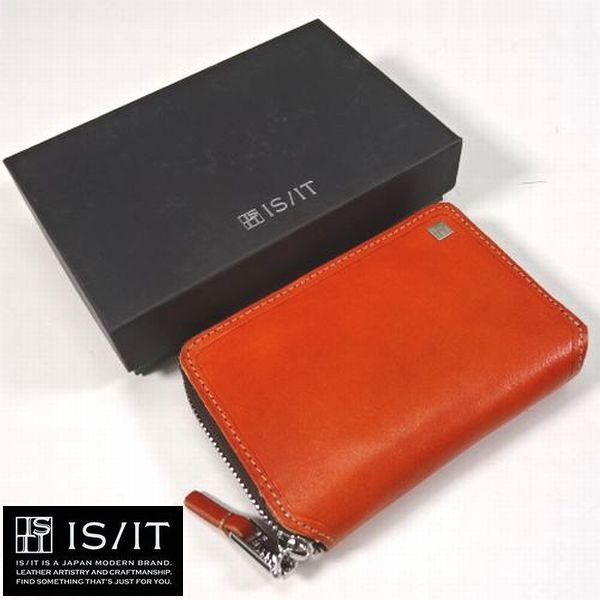 ◎新品 IS/IT イズイット 定価15180円 ラウンドファスナー 本革レザー 中長財布 黒オレ 小銭札カード入れ メンズ 男性 紳士 IKETEIイケテイ