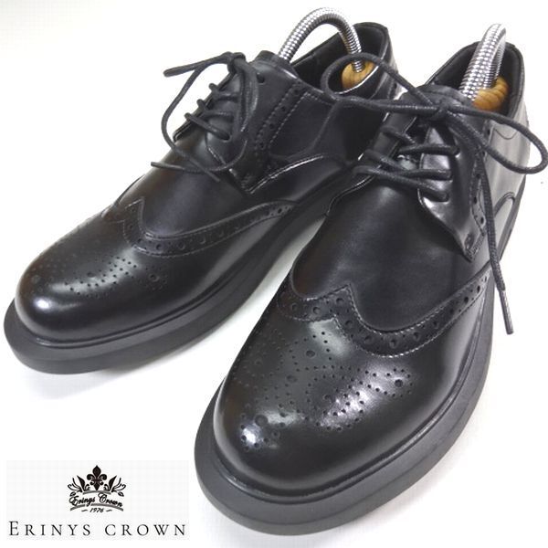 ◎新品 エリニスクラウン ERINYS CROWN ウィングチップ 本革レザー ビジネス シューズ 靴 黒 25.0cm レースアップ メンズ 男性 紳士用