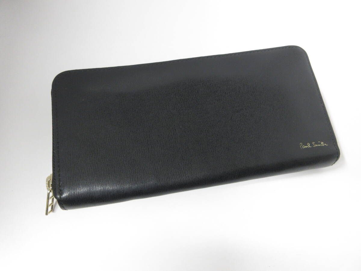 ☆PaulSmith ポールスミス 長財布 ラウンドファスナー ブラック/マルチストライプ 中古☆