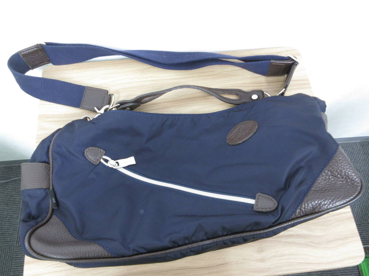 ☆バッグ Orobianco オロビアンコ 2WAY ショルダーバッグ ネイビー×ブラウン/紺×茶 ナイロン×レザー メンズバッグ 中古☆