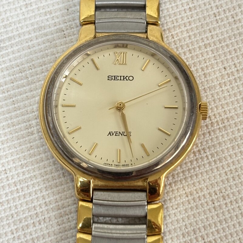 電池交換済 良品 SEIKO AVENUE セイコー アベニュー メンズ クオーツ 腕時計 7N01-6F50 GOLD コンビ IW607CT08SKAV//