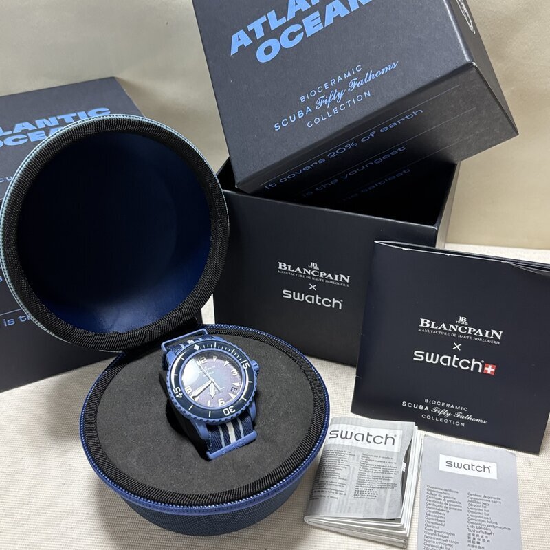 1～ 美品 BLANCPAIN × SWATCH ブランパン×スウォッチ ATLANTIC OCEAN アトランティックオーシャン SO35A100 AT 自動巻 箱付 IW607DT03BLN