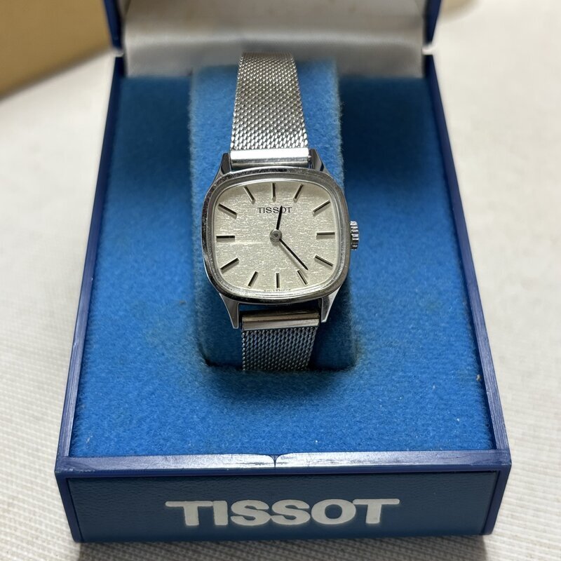 1円～ 機械式 手巻 ティソ TISSOT 高級スイス レディース 腕時計 スクエア系 箱入 10882 ドレスウォッチ フリーサイズ IW607DT02TSS