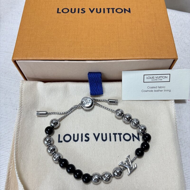 LOUIS VUITTON ヴィトン ブレスレット アンクレット モノグラム ビーズ フリーサイズ M00512 シルバー ブラック メタル LV IW607DA09LV_B