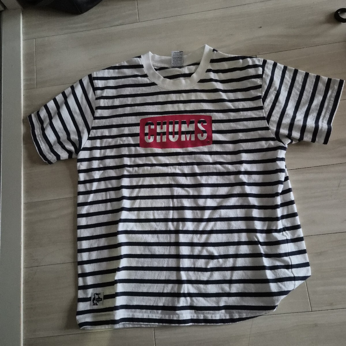 CHUMS チャムス ボーダーTシャツ 半袖 レッドロゴ Lサイズ