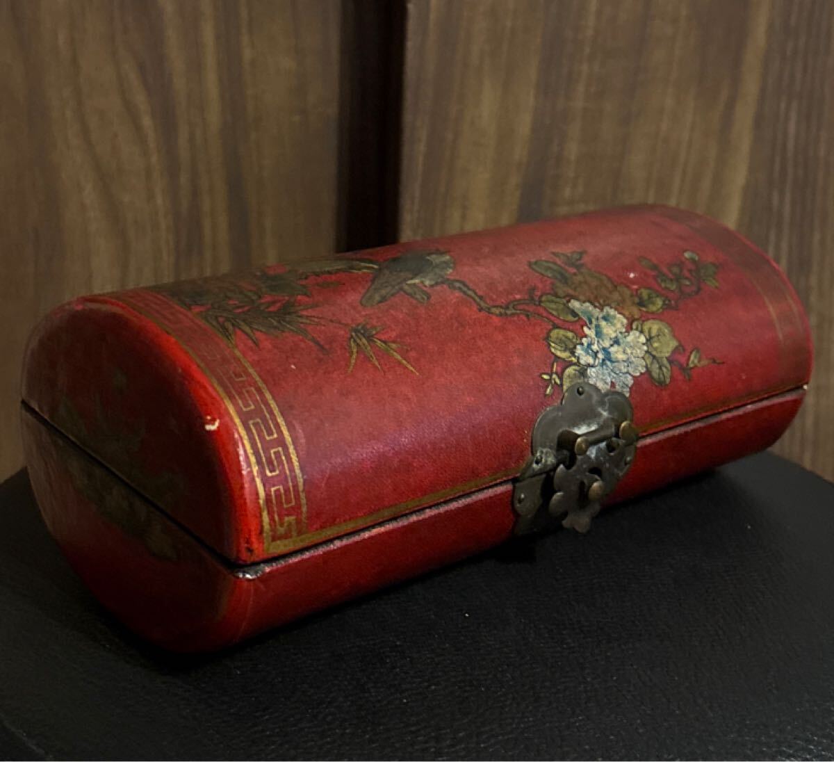アンティーク 時代物 【 中国美術 枕箱 宝石箱 『 東粤 昌盛隆 貨真價實 如假包換 』幅205ミリ 奥行110 高さ78 】 小物入れ ヴィンテージ 