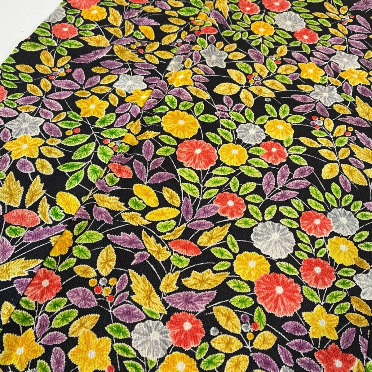 小紋 正絹 美しい染めの花 袷 着物 a-1208