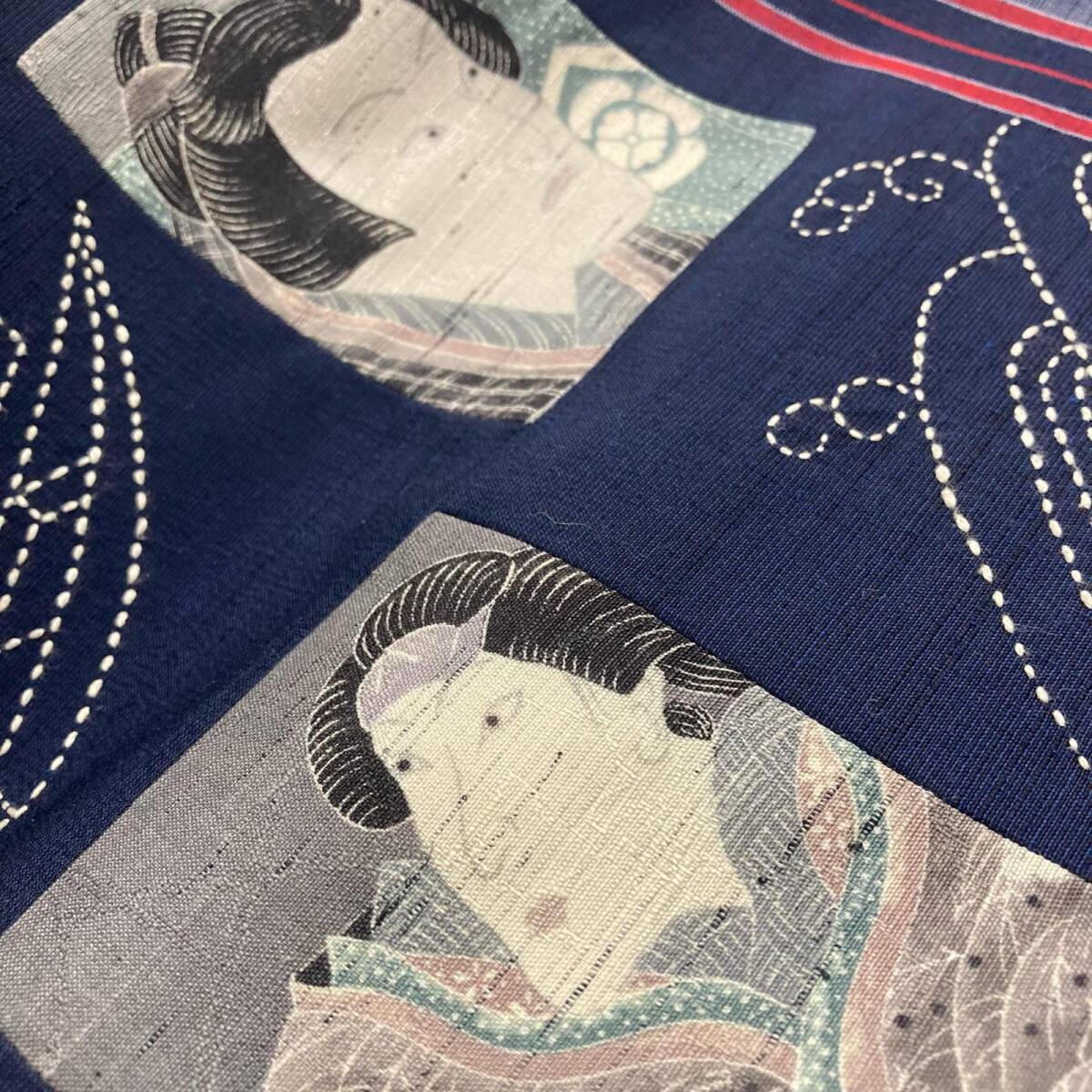 名古屋帯 浮世絵 刺子 粋な染め 九寸 正絹 着物 MA-6680