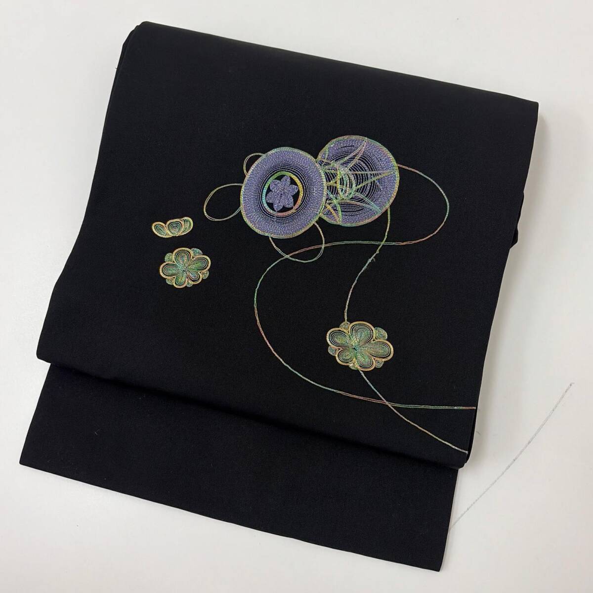 名古屋帯 駒刺繍 ラメ 塩瀬 美しい花 九寸 正絹 MA-7154