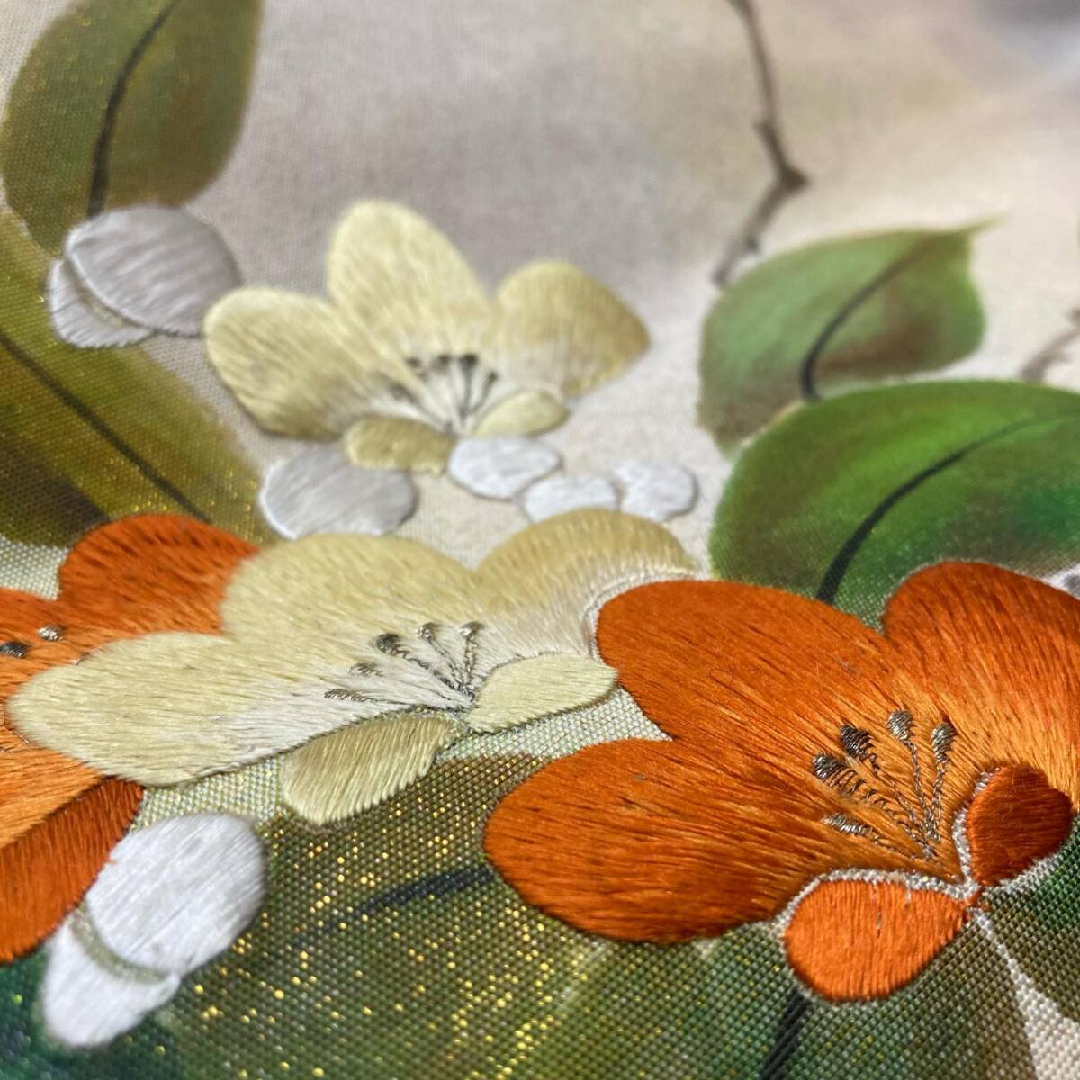 名古屋帯 作家物 刺繍 引箔 上品な加工 九寸 正絹 着物 MA-7107