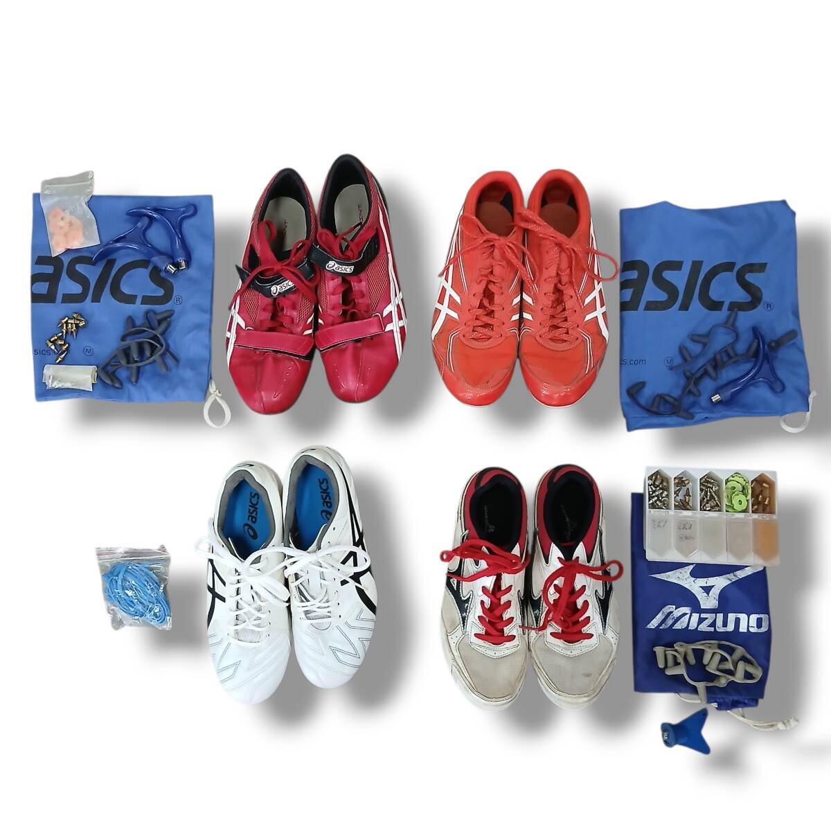 [100/B8-47/260217/10702/4689/SA300] スパイクシューズまとめ4点 asics アシックス mizuno ミズノ 陸上競技用スパイクシューズ 現状品