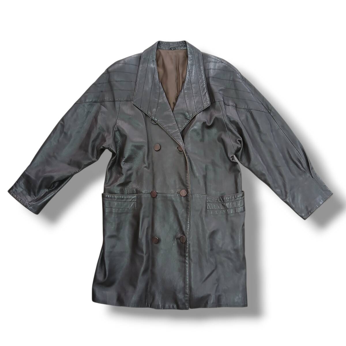 [80/B8-65/260721/13044/1730/TS0] Jubian ジュビンアン レザーコート イタリアラム Lサイズ 現状品