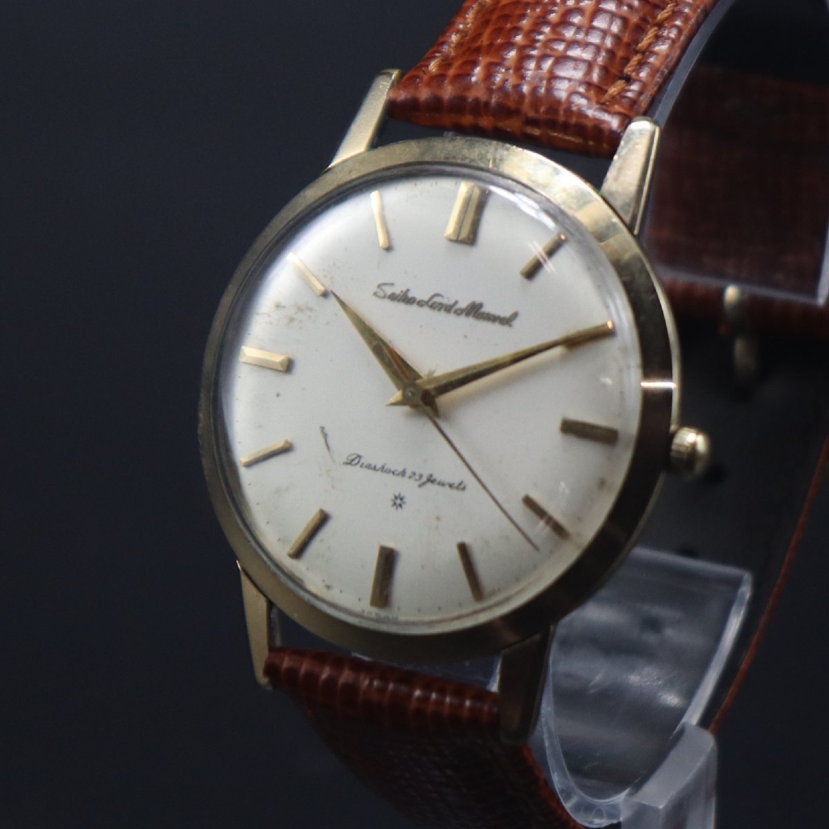 希少 OH済 初期彫り込み文字 SEIKO セイコー ロードマーベル 手巻き 23石 SD文字盤 筆記体ロゴ GPケース 1960年代 新品革ベルト メンズ