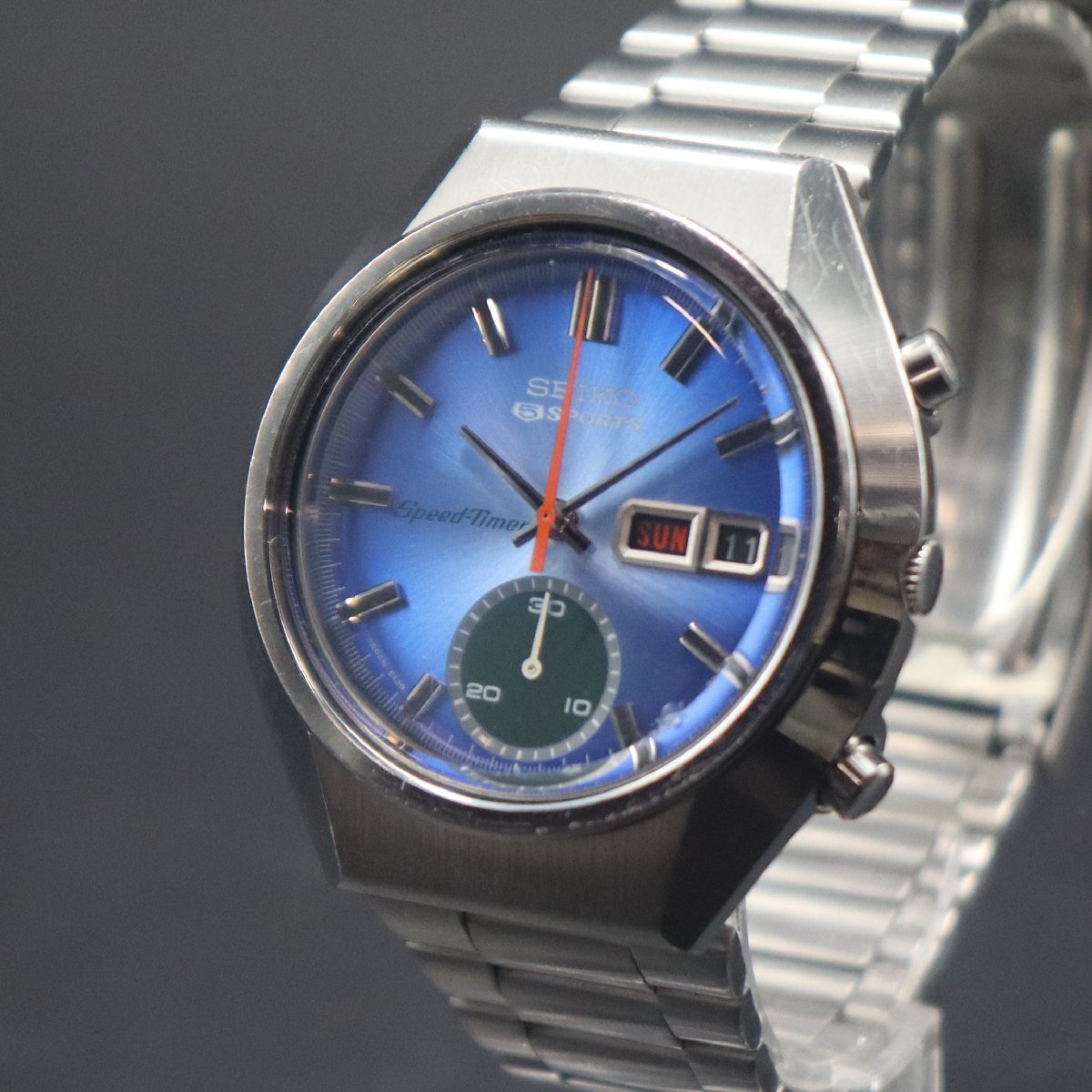 SEIKO Speed-Timer セイコー スピードタイマー 6139-8040 自動巻き 1つ目クロノ 青文字盤 1975年 諏訪工場 デイデイト メンズ腕時計