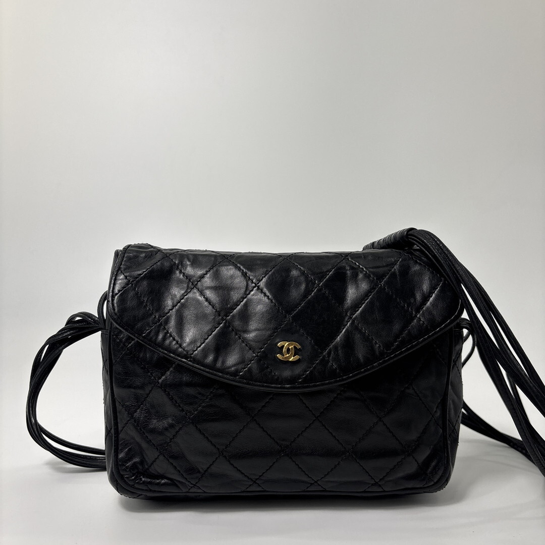 超極美品 CHANEL シャネル ラムスキン マトラッセ レディース ショルダーバッグ シール有 ゴールド金具 ブラック 黒 ヴィンテージ