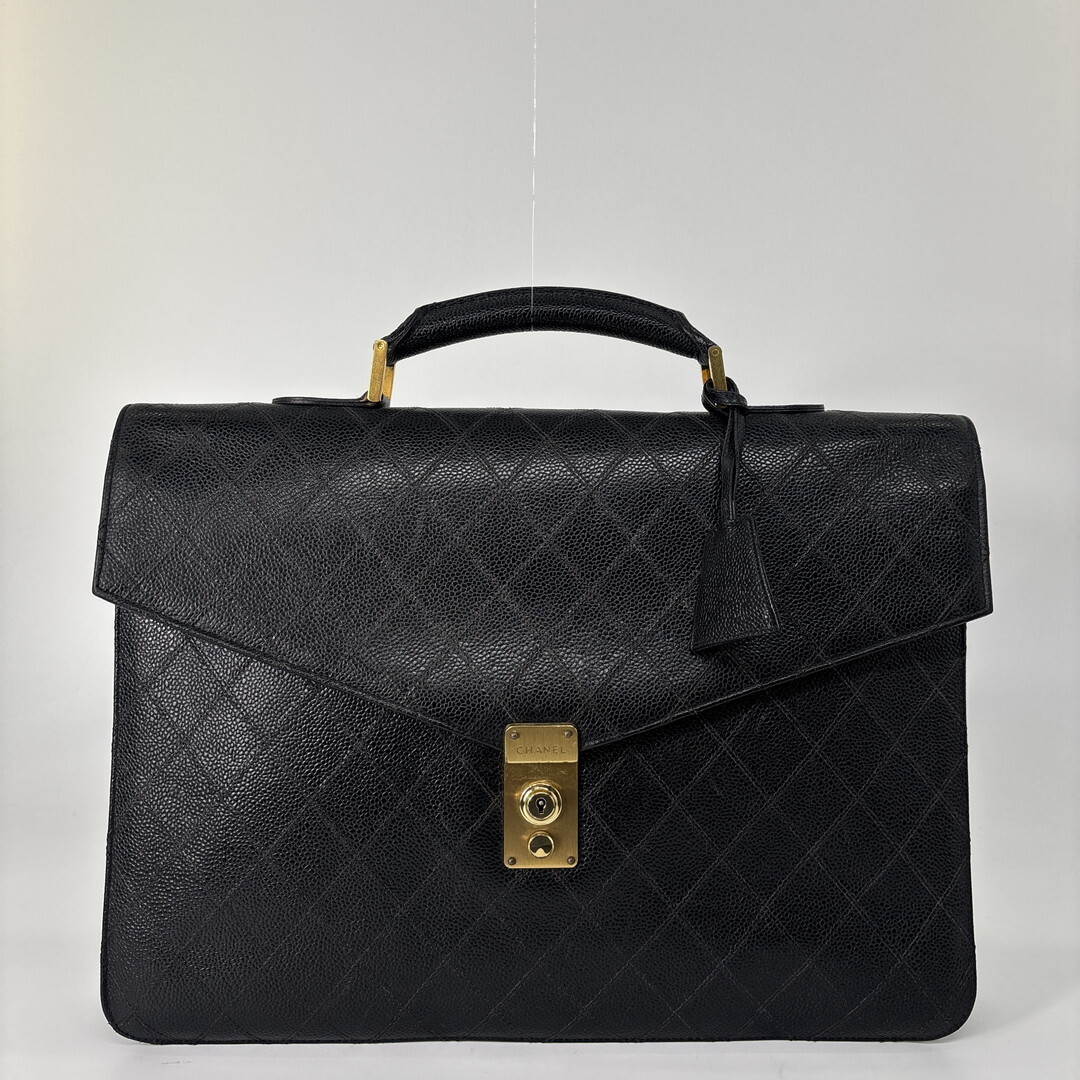 1円 極美品 CHANEL シャネル ビコローレ キャビアスキン ビジネスバッグ ブリーフケース 黒 メンズ バッグ ハンドバッグ シール有