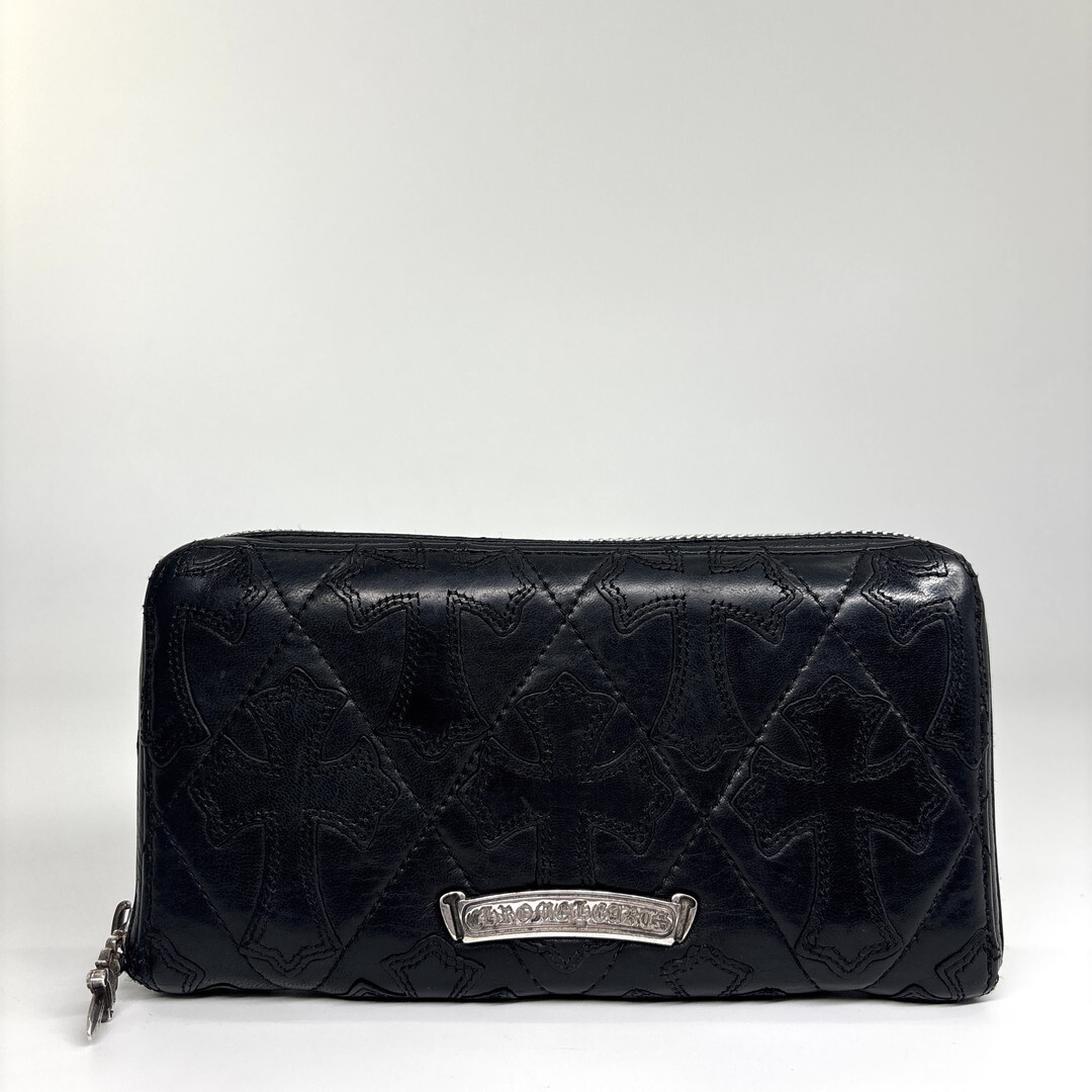 新品同様 CHROME HEARTS クロムハーツ REC FZIP/QUILTED セメタリークロス 財布 メンズ 財布 クロム 長財布 黒 