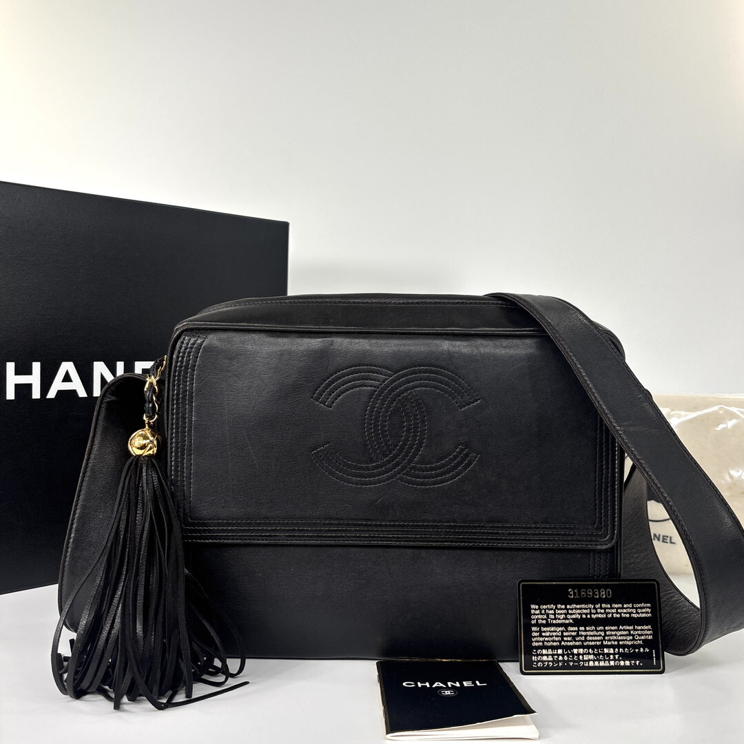 極美品 CHANEL シャネル ココマーク ラムスキン ショルダーバッグ レディース 箱袋有 ブラック 黒 タッセル フリンジ シール有